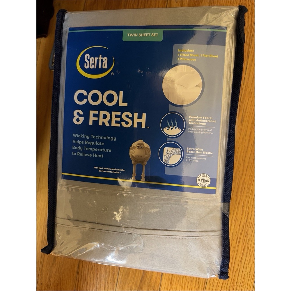 Serta Cool & Fresh Twin Bedsheet Gray - Flat Fitted Pillowcase
